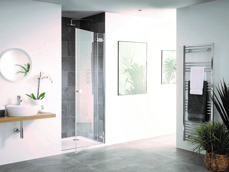 a photo of the new Barbados hinged frameless shower enclosure