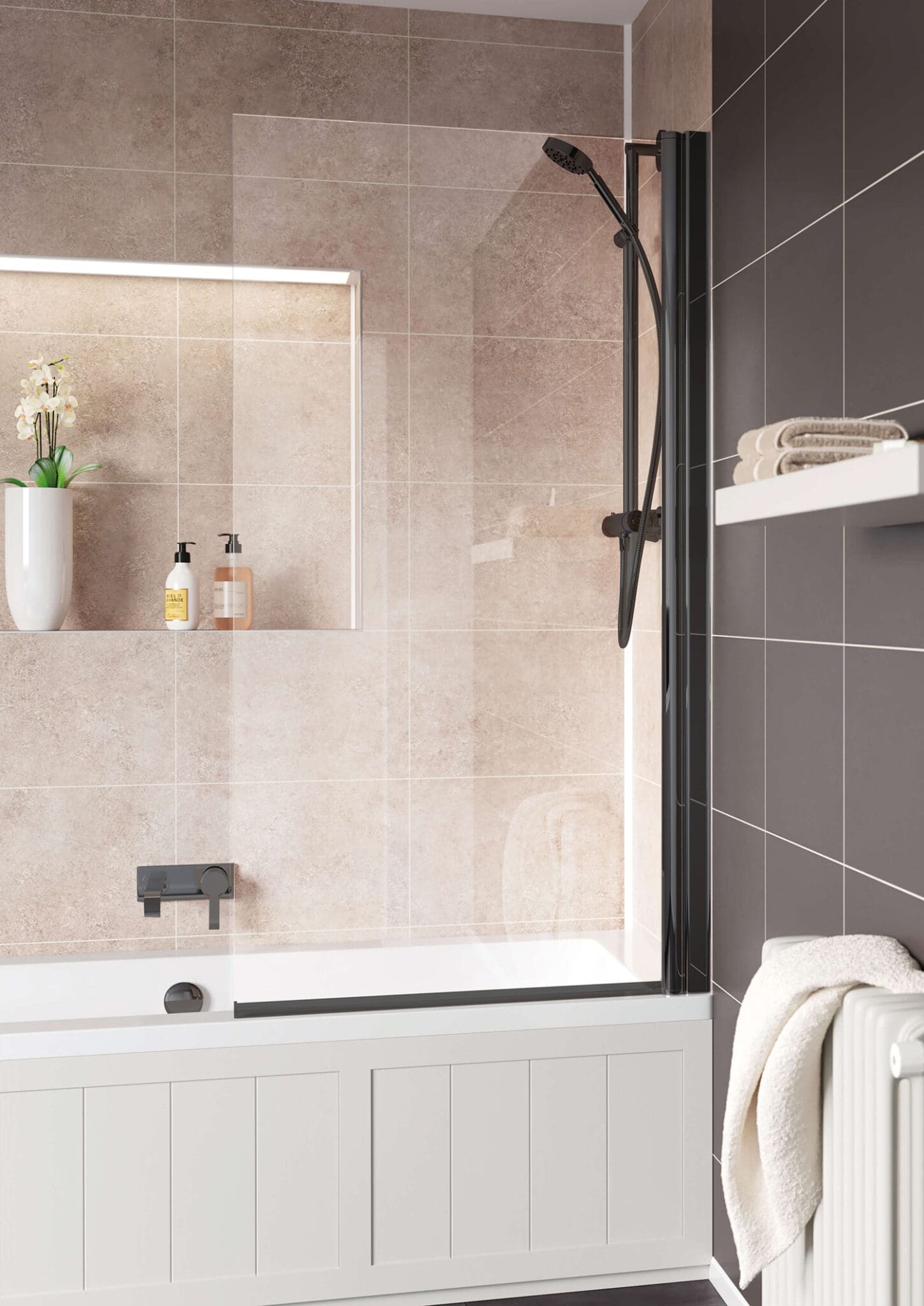 Wave Black Square Bath Screen - Lakes Showering Spaces